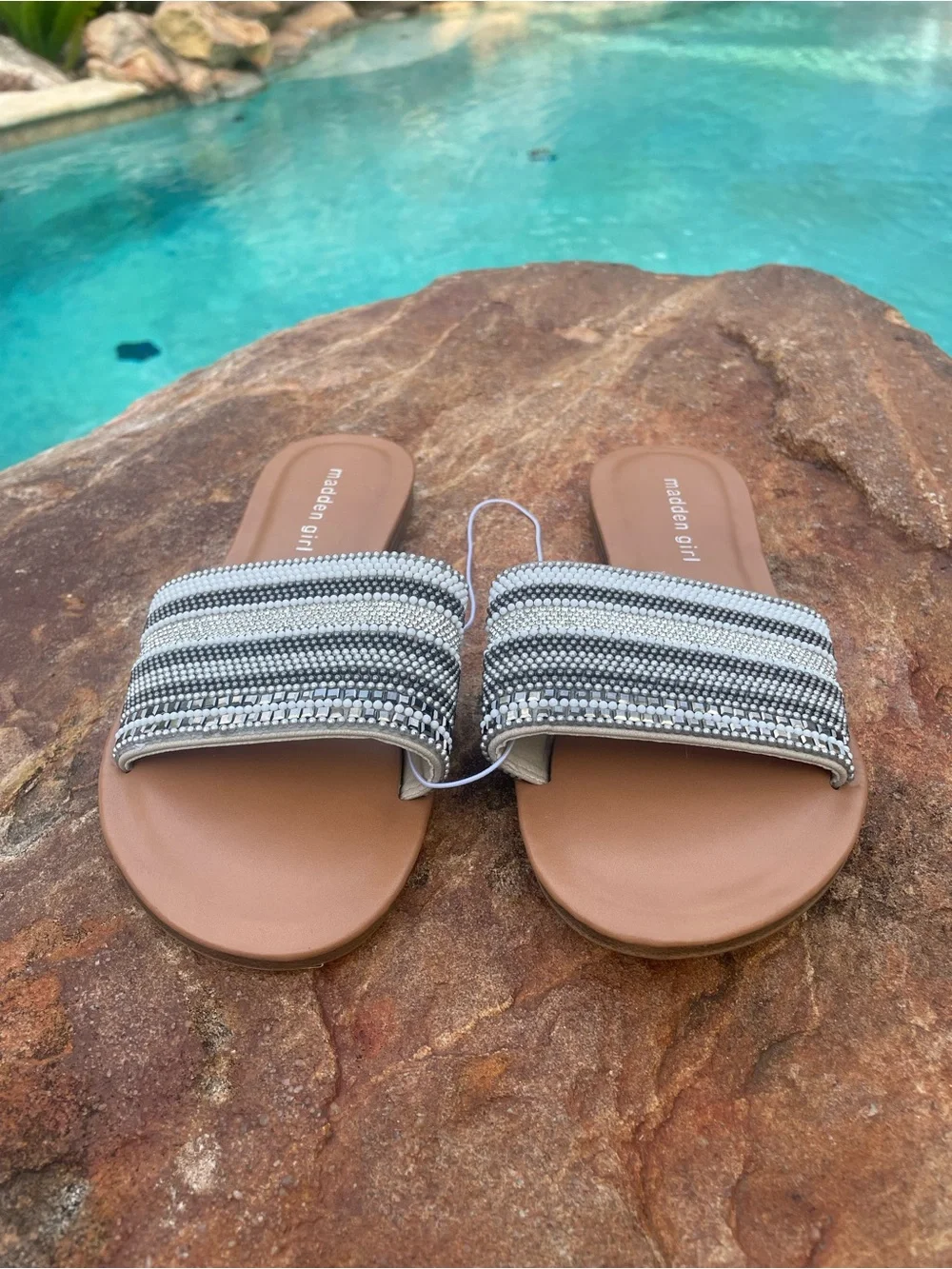 Madden Girl “Bestie” Beaded Wide Strap Slide Sandal NEW! - Picture 2 of 8